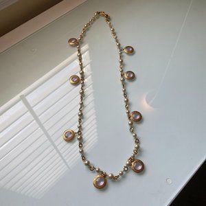 Coach | Gold Pearl & Glass Medallion Long Necklace
